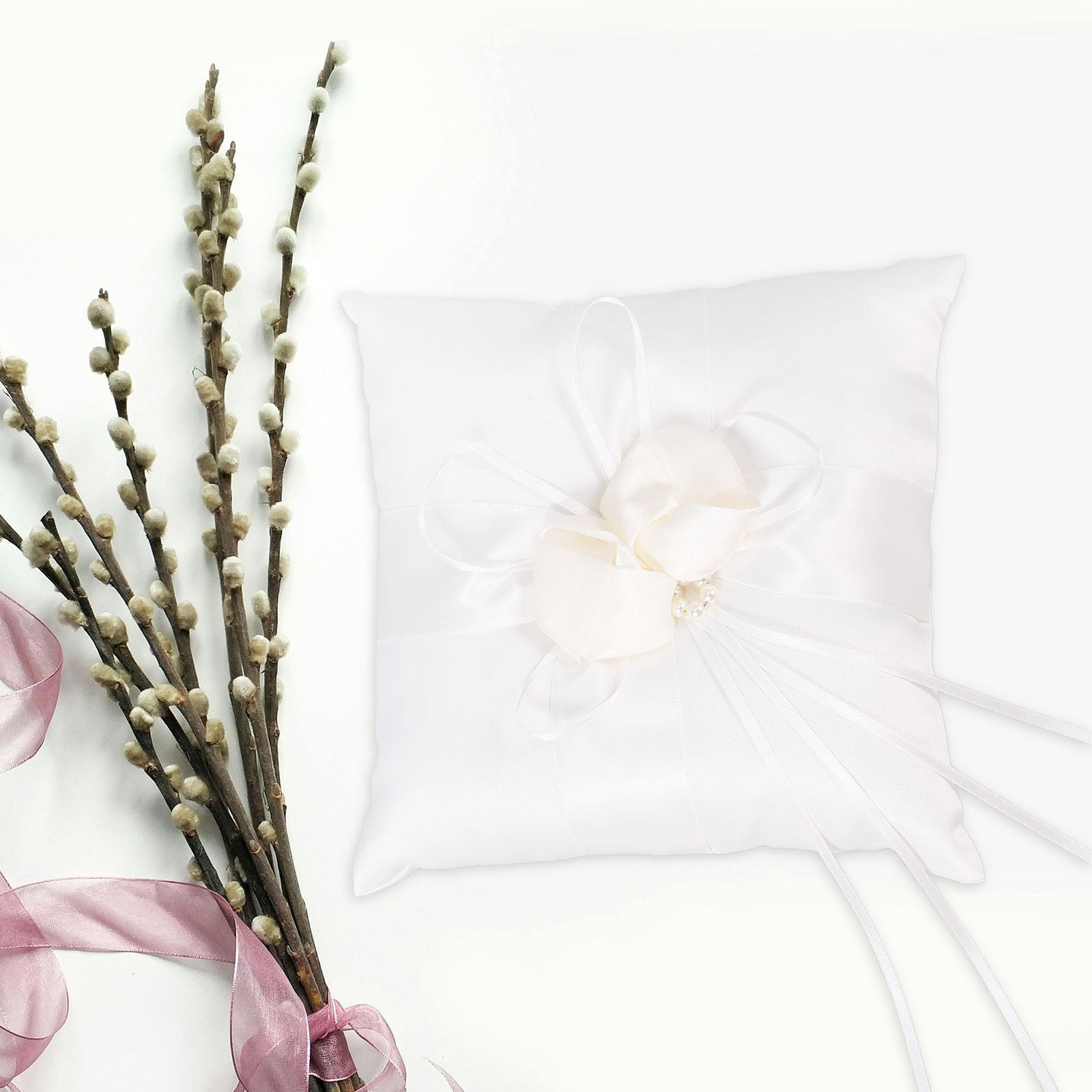 Ring Bearer Pillow - Cuscino per Anelli Nuziali 20x20cm Bianco